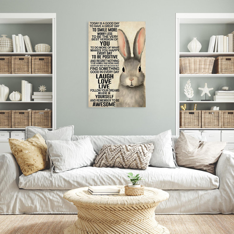 Rabbit Today Is A Good Day - 1 pièce Rectangle Gra Rabbit Today Is A Good Day - 1 pièce, reproduction d'art graphique sur toile tendue