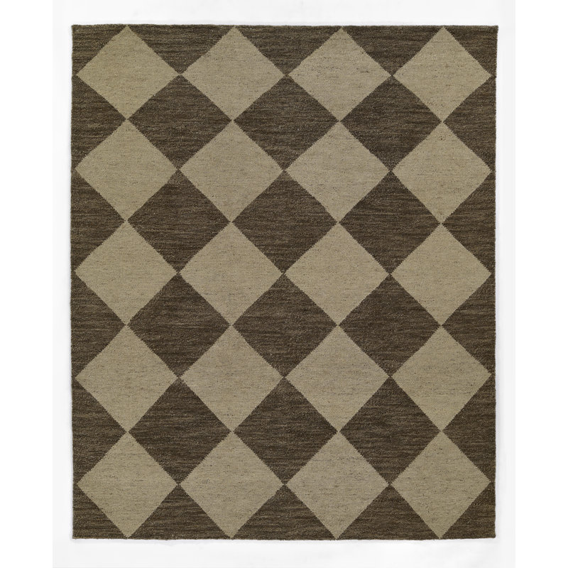 Winnie Wool Geometric Area Rug in Brown/Tan, Rectangle 6'3" x 9'