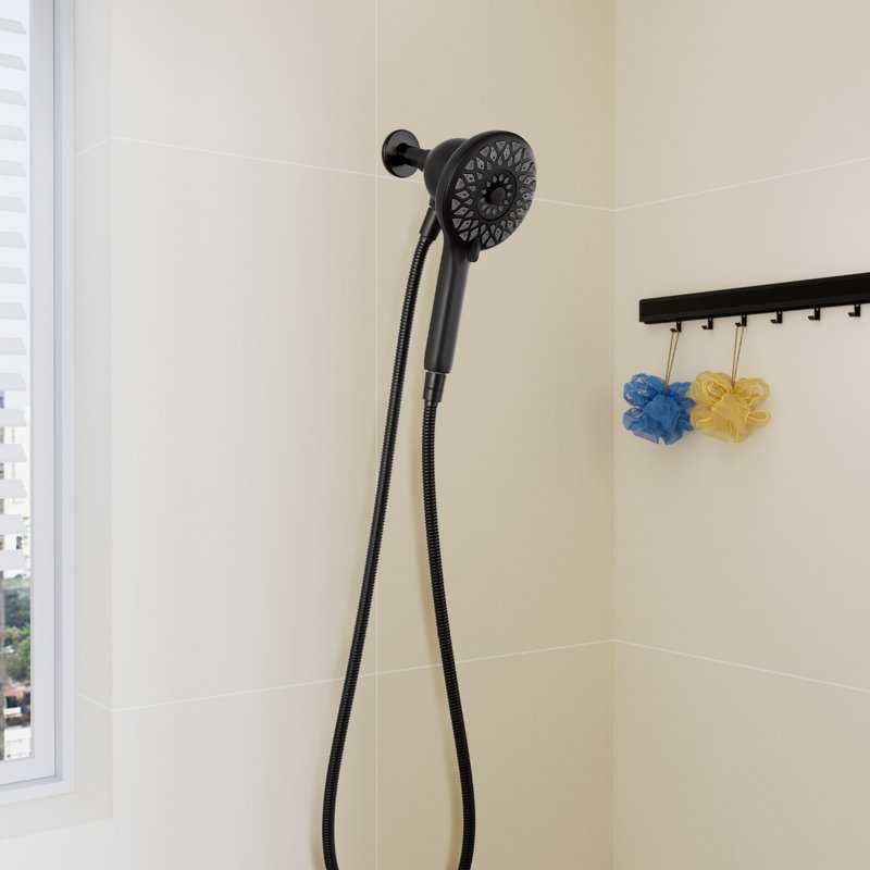 Pomme de douche à haute pression à 6 modes de jet, pomme de douche magnétique pour la salle de bain, douche à main noire matte avec tuyau en acier inoxydable de 60 pouces
