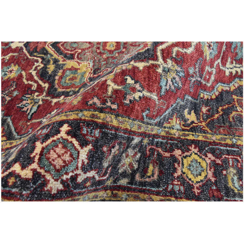 Tapis gris anthracite et rouge noué à la main de haute qualité, Rectangle 2 pi 7 po x 4 pi 3 po