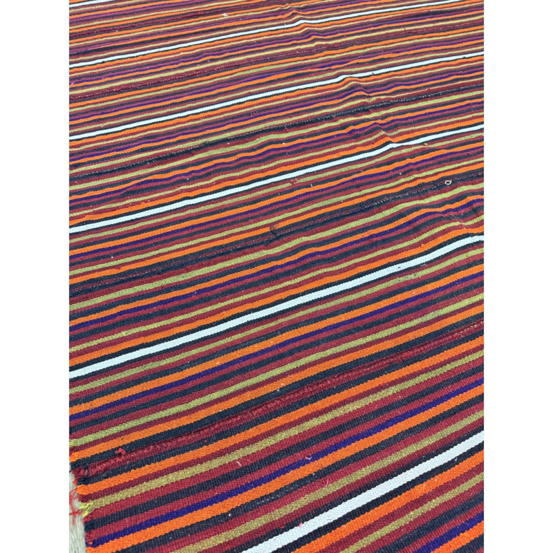 1950s Multicolor Ground Geometric Vintage Turkish Kilim Flatweave Square Rug 5'3" x 5'7" Area Rug