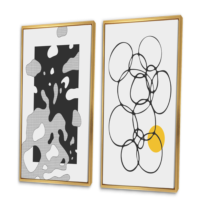 Minimal Colorful Circular Geometrics I - ensemble de 2 peintures, H 20 po x l 24 po x P 1 po, Toile avec cadre doré