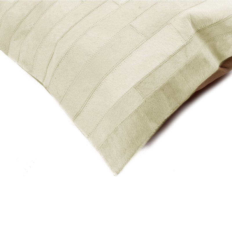 Commodore-Singh Leather/Suede Lumbar Rectangular Pillow Cover & Insert, Off-White