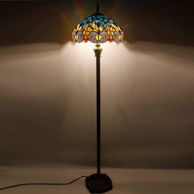 Dietrich Floor Lamp LED Antique Standing Reading Light 64" Tall Blue Stained Glass Dragonfly Shade