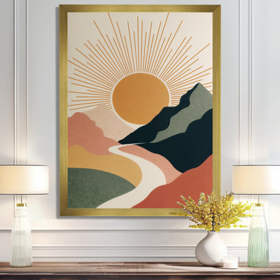 Sunrise Mirror of Mountains Landscape - Art moderne sur toile de style Mid-Century, art mural moderne Mid-Century vert