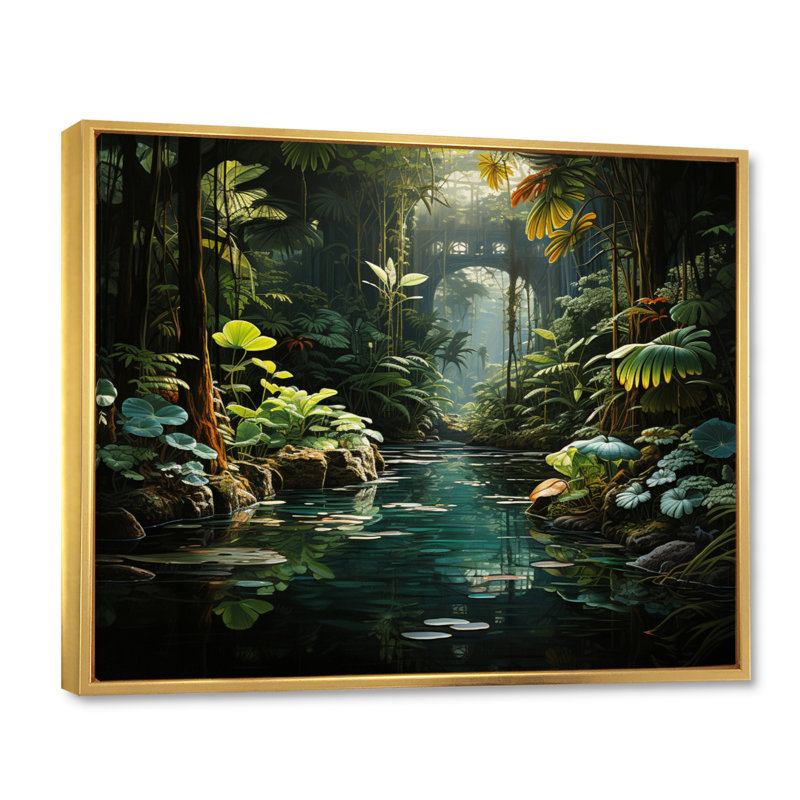Caraibe Jungle Adventure - reproduction sur toile, Cadre flottant doré, H 30 po x l 40 po x P 1,5 po