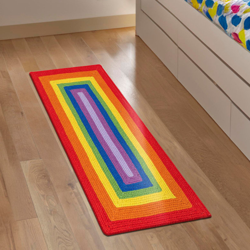 Tapis arc-en-ciel en laine tressé à la main Ebern Designs, Tapis de couloir 2 pi x 5 pi 1 po