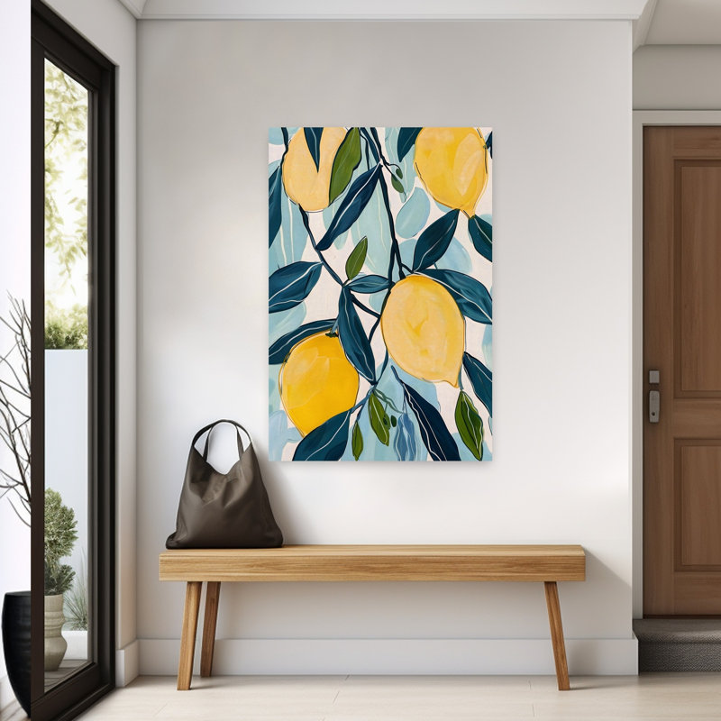 «Vibrant Lemons Branch», art abstrait citronnier, fruit, nature, H 60 po x l 40 po