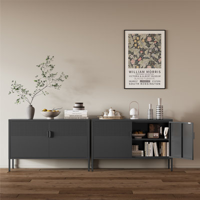  25 Inch Metal Side Cabinet, Double Door TV Stand, Storage Cabinet with Adjustable Shelves