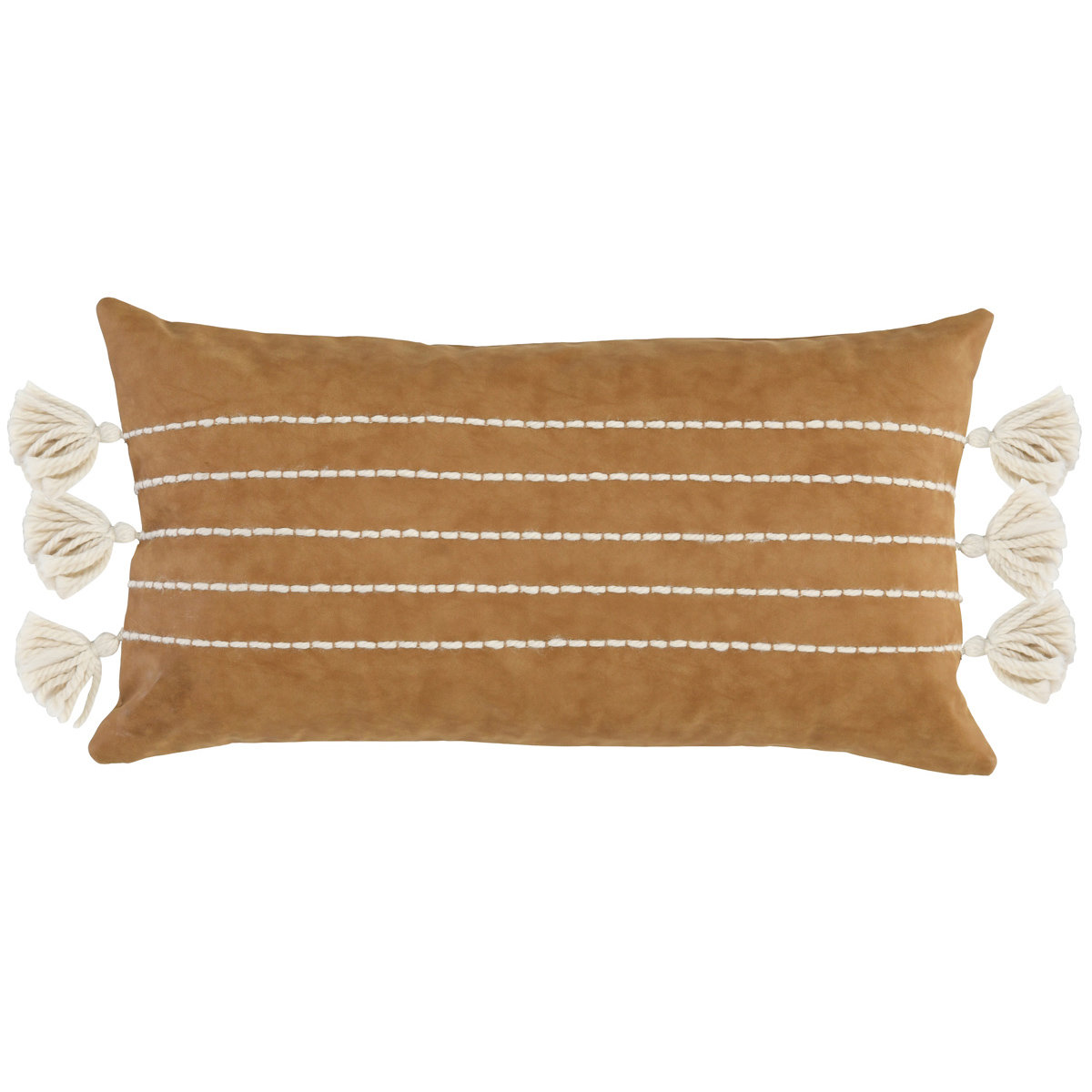 Rue Tan Leather Modern Throw Pillow with Feather-Down Insert 23 +