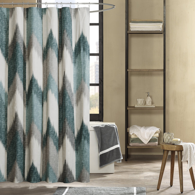 Rideau de douche imprimé en coton Alpine, Turquoise