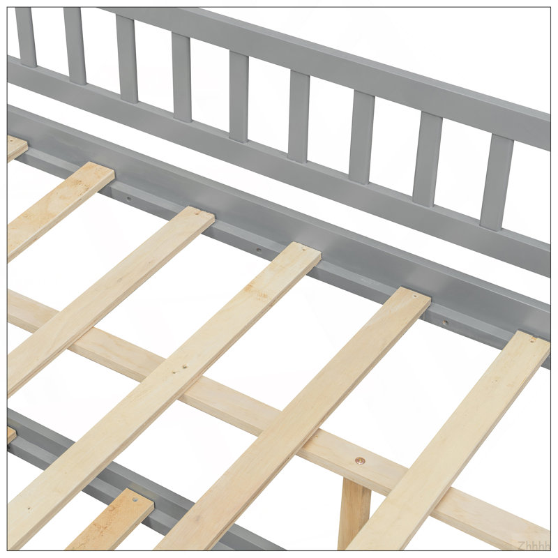 Lit double en bois avec lit gigogne simple, gris, Full, Gris