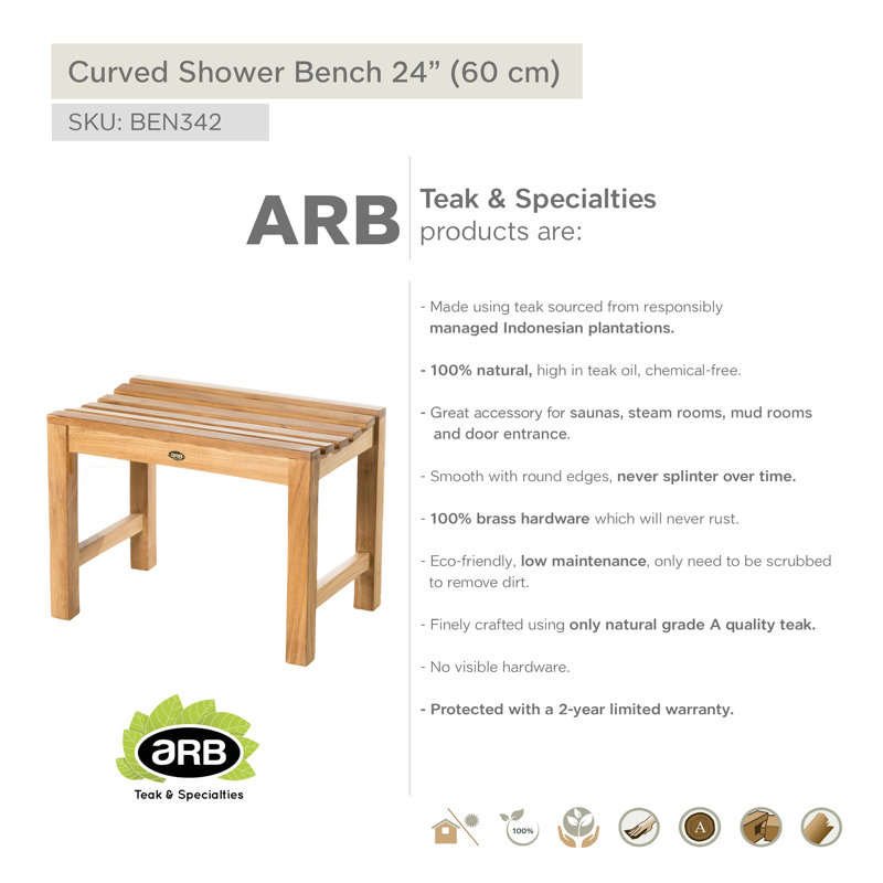 Teak Wood Curved Spa Shower Bench 24"