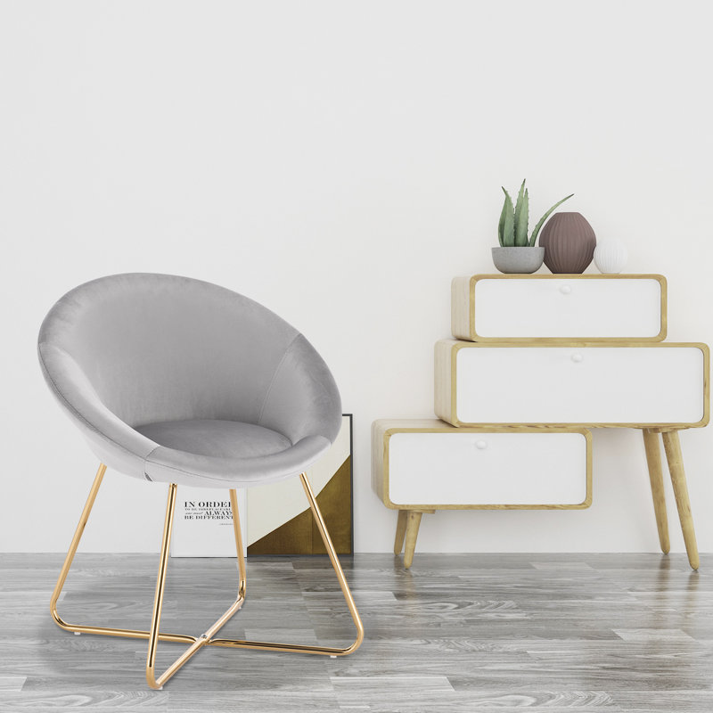 Liverman 44cm H Velvet Upholstered Side Chair, Grey
