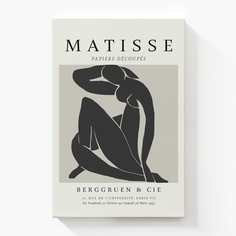 Matisse's Nude II en noir, H 54 po x l 36 po x P 1,25 po, Toile tendue