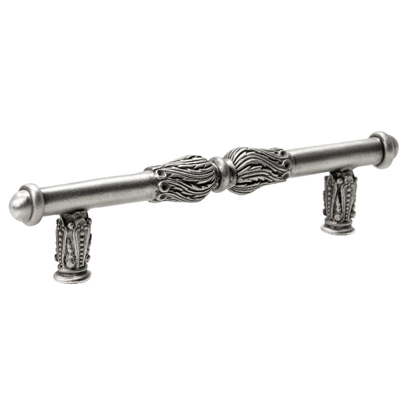 Acanthus pull with feather scroll, 4", Satin