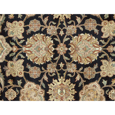 Tapis noir et doré de haute qualité noué à la main