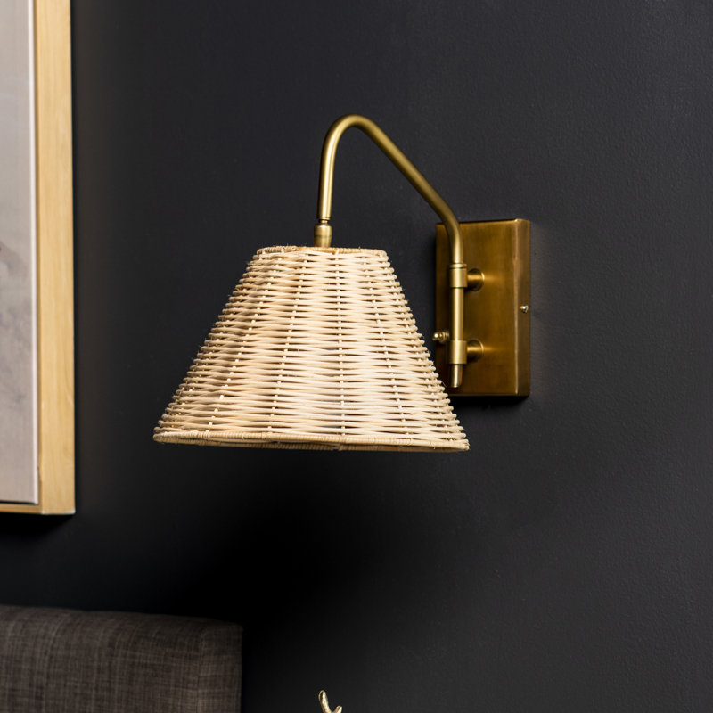 13" Brass Rattan Swing Wall Light