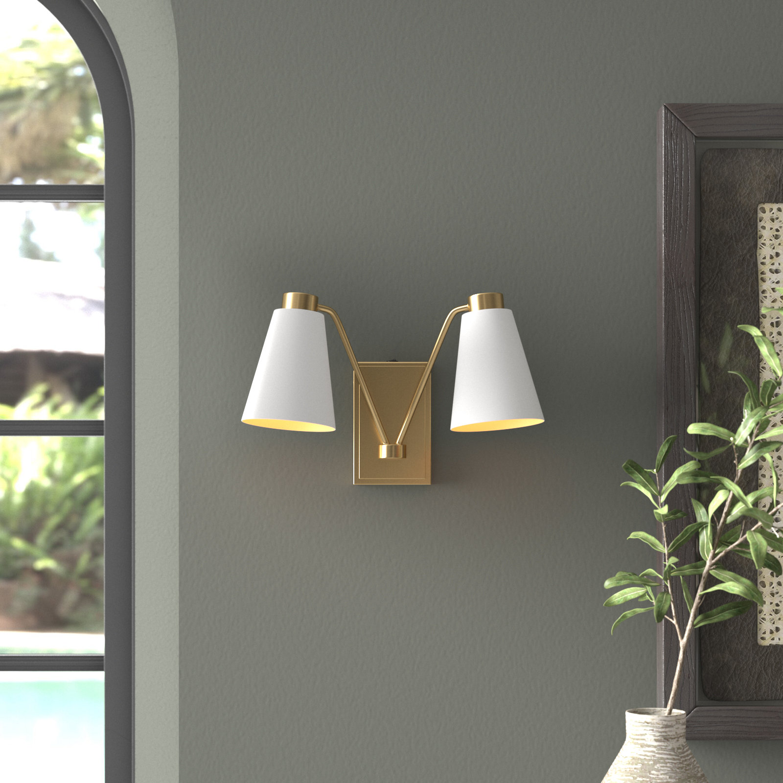 Alyra 2-Light Dimmable Armed Sconce, White Brass