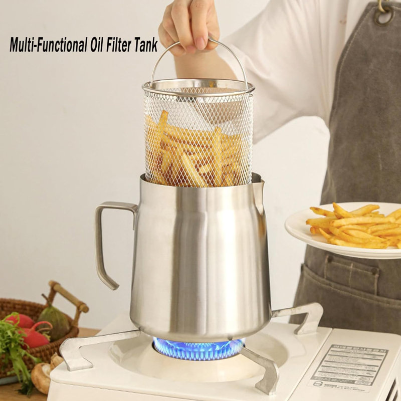 68oz Stainless Steel Oil Filter Pot with Frying Basket