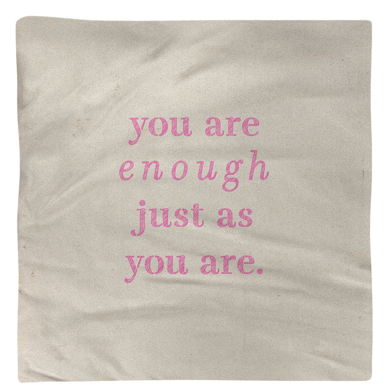 Serviette manuscrite, vous êtes assez vaste, Blanc / Rose, Coton, L 10 po x l 10 po