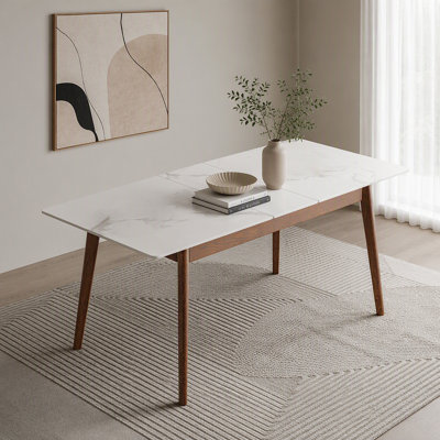 Table télescopique à coins arrondis en chêne massif noyer et ardoise blanche de 1,2 à 1,5 m pour 6 à 8 personnes 
 Table de salle à manger en bois (couleur Walunt)