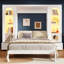 Grand lit escamotable, lit plateforme avec tablette, armoires latérales, tiroirs et DEL, bureau de rangement mural pour lit pliant, blanc-376677333