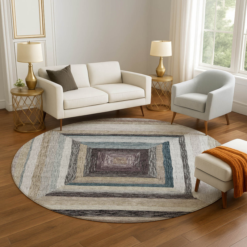 Premium Machine Washable Millbrook AMF1957 Geometric Rug, Round 8'