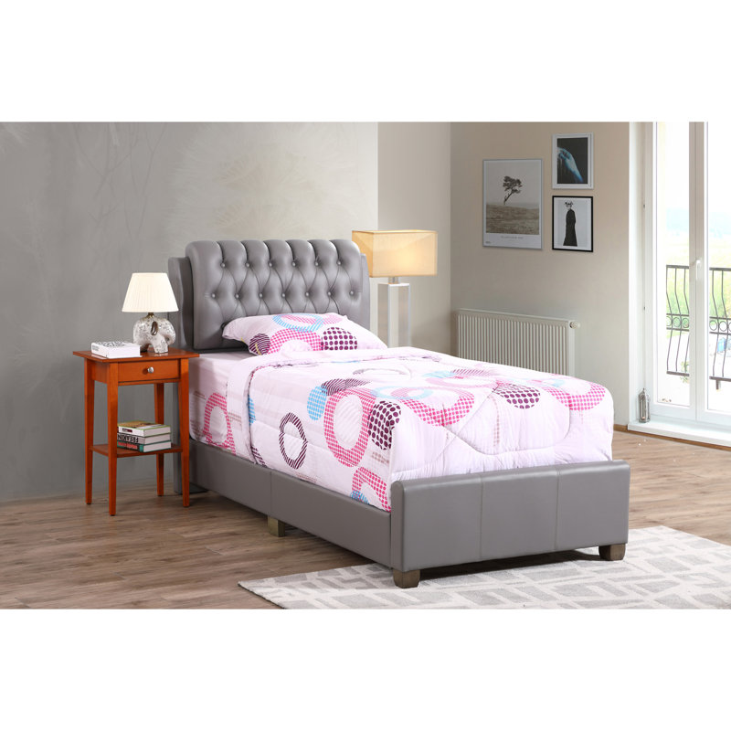 Lit tapissier Champetre, Simple, Gris clair