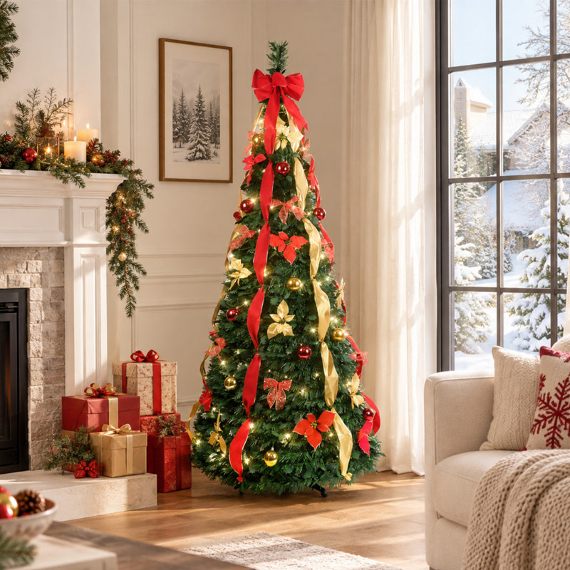 Sapin de Noël pliable pré-illuminé de 2,3 m avec 150 lumières blanc chaud