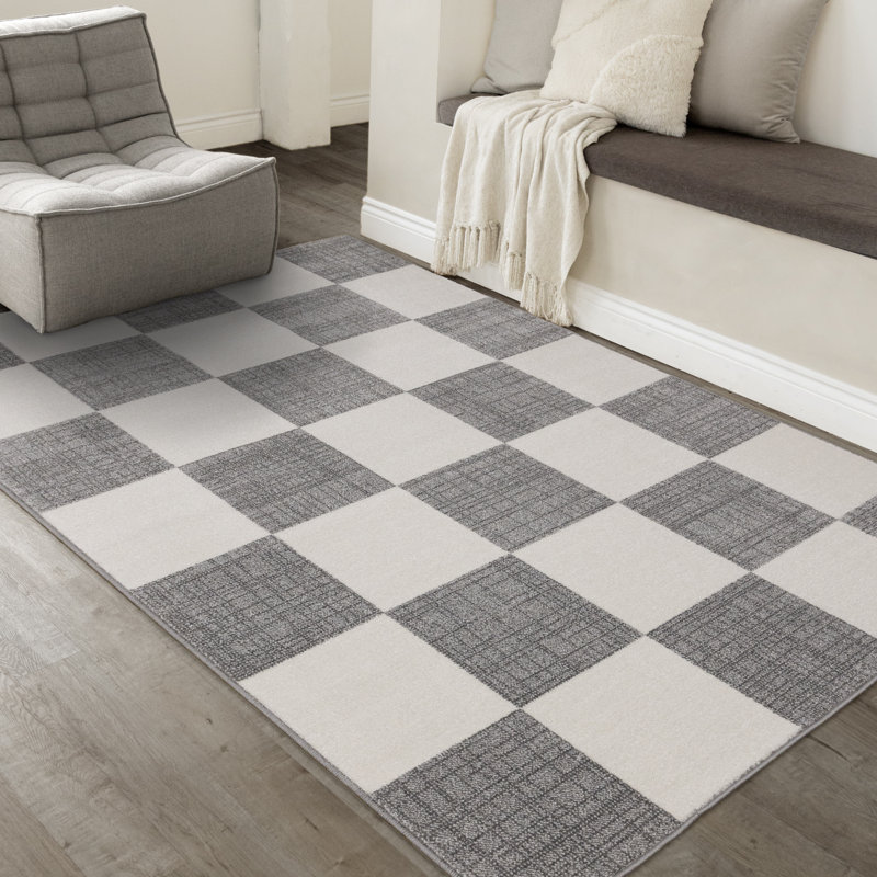 Tapis crème / beige Wum Collection, Rectangle 6 pi 7 po x 9 pi 10 po, Gris / Blanc