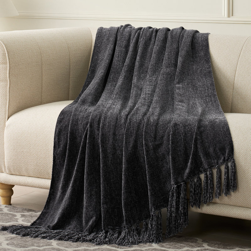 Jeté en chenille douce, Fer noir, L 60 po x l 50 po