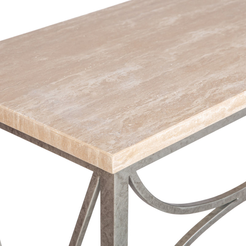 Diamond Console Table, Royal Silver, Lite Travertine