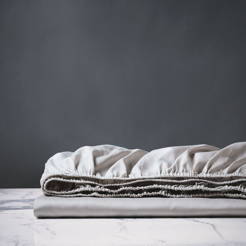 Deluca 100% Cotton Sateen Fitted Sheet, Silver, Twin XL Fitted Sheet