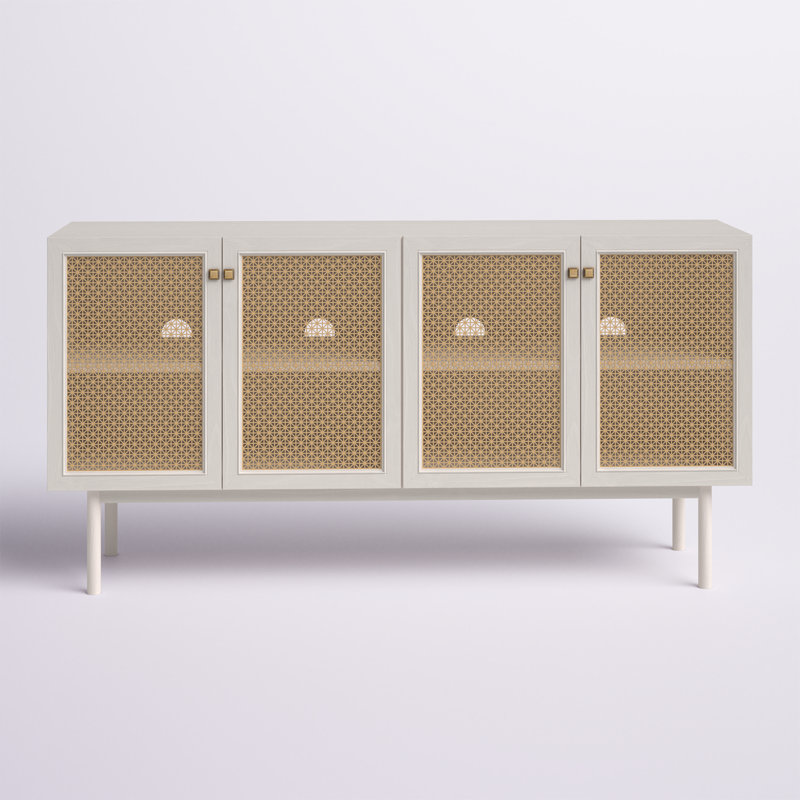 Keegan 63.1'' Media Console, Bleached White / Gold Mesh