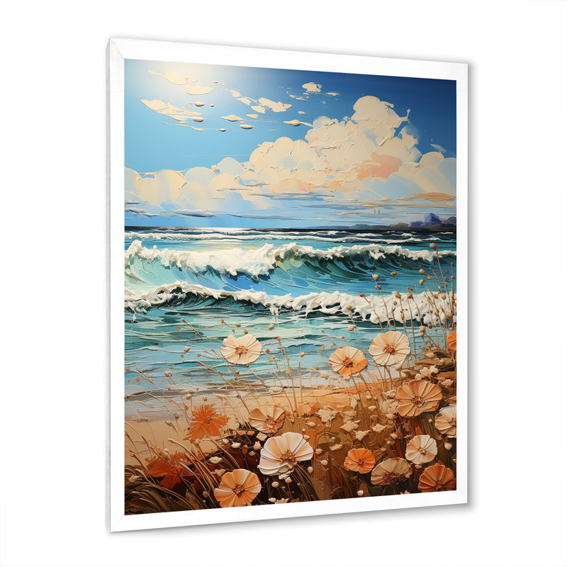 Beach Breeze Pointillism I - impression, H 20 po x l 12 po x P 1 po, Cadre photo blanc