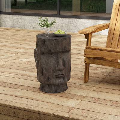 Table d'appoint d'extérieur, tabouret de table de bout à piédestal de statue de l'île de Pâques, pour terrasse de patio