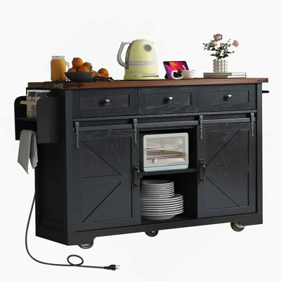 53.7" W Wood Kitchen Island with Drop Leaf