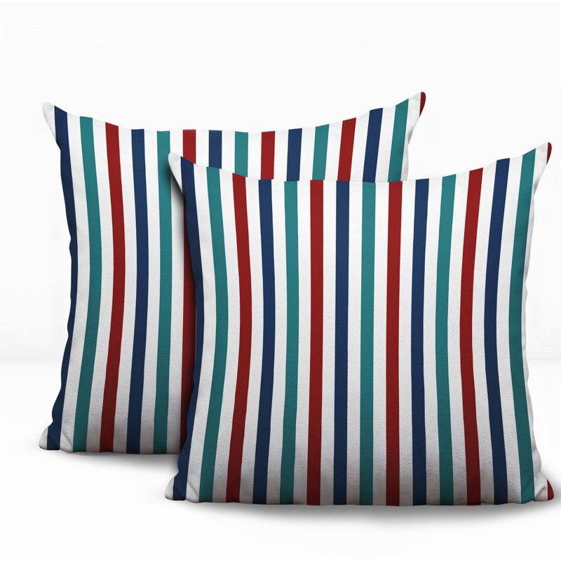 Ensemble de coussins réversibles pour l'intérieur et l'extérieur Barker, 16x16, Red/Teal/Blue