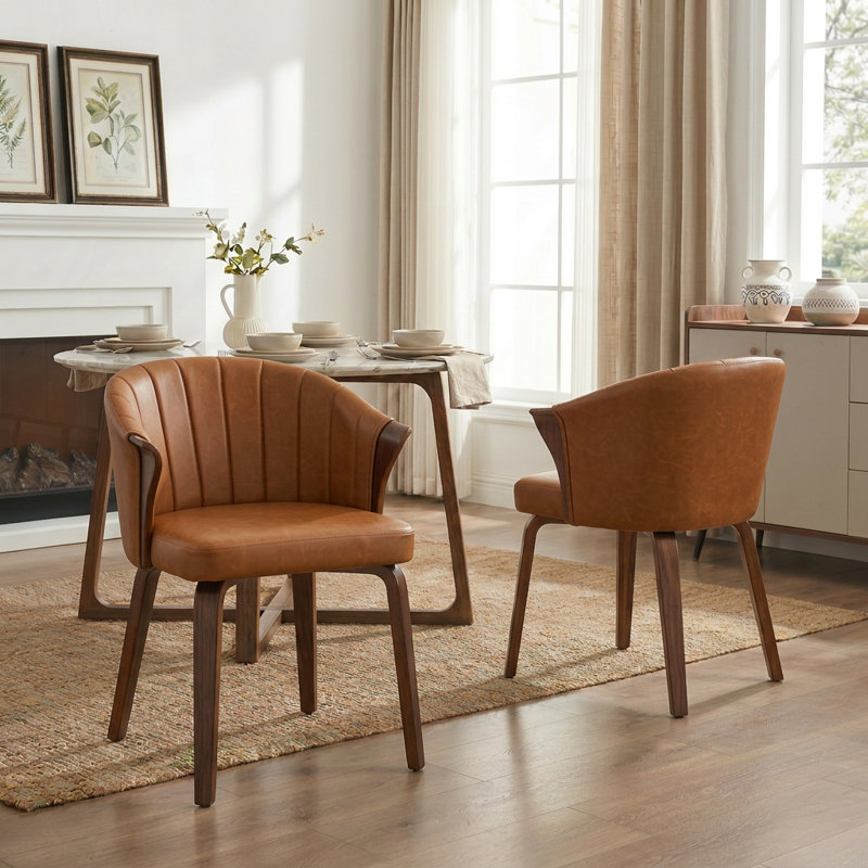 Chaise de salle à manger rembourrée en similicuir Devault, Brun