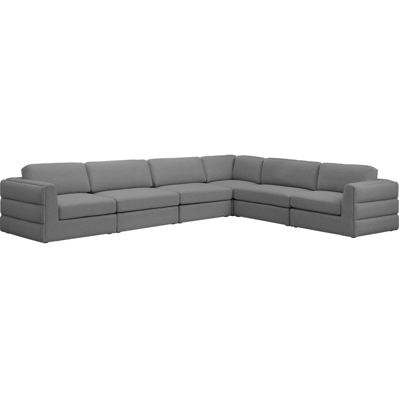 Canapé modulaire réversible de large de 152 po avec repose-pieds Howardine, Tissu gris texturé en lin