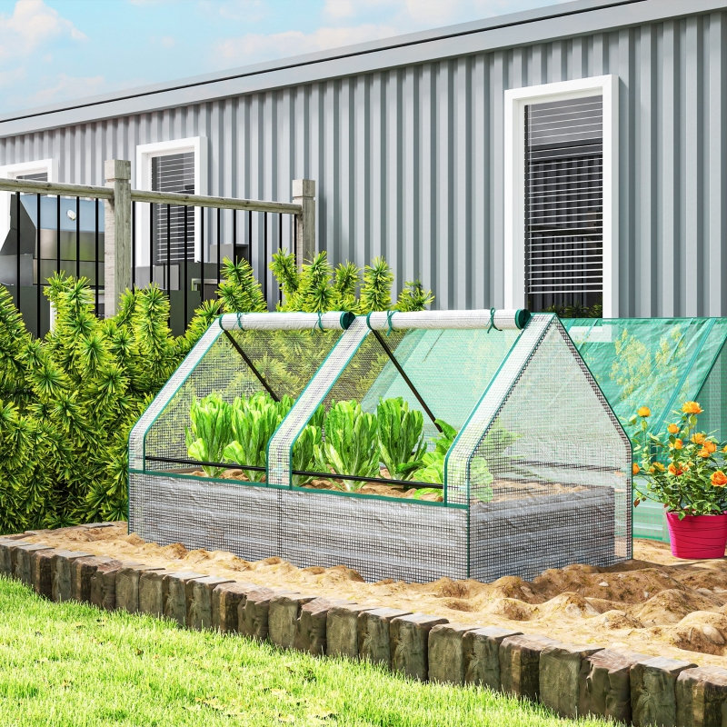 Planter Box 185*95*92 cm Metal 1 Piece Raised Bed Greenhouse Multicolor with Roll-up Window Cover