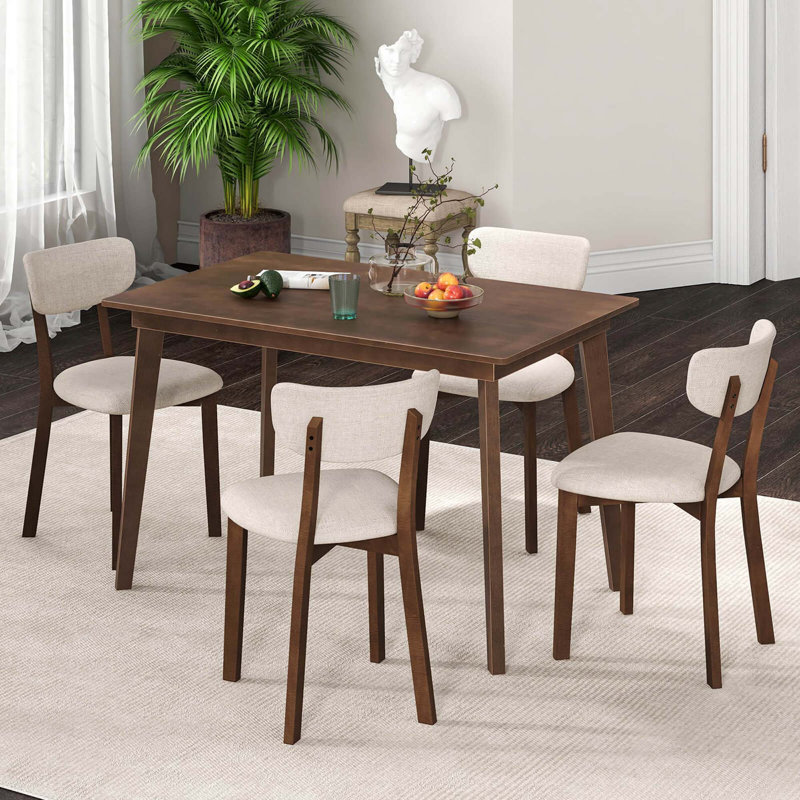 Ensemble de table de salle à manger 5 pièces pour 4 tables en bois de ferme et 4 chaises rembourrées