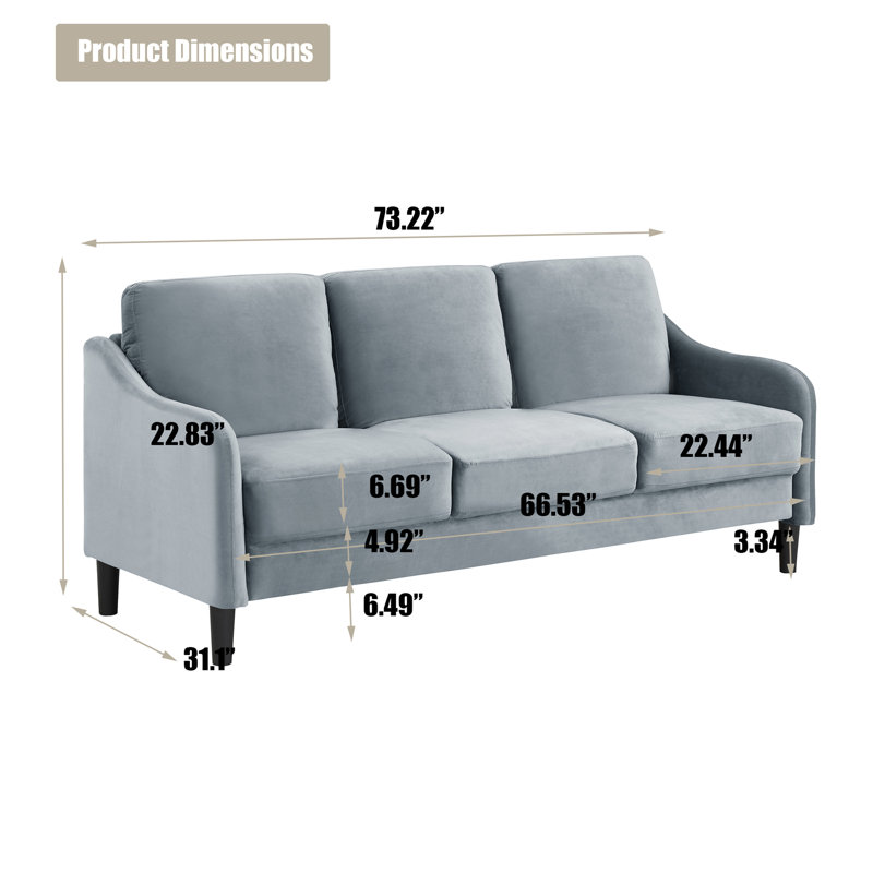 73.22" Sofa, Gray Velvet