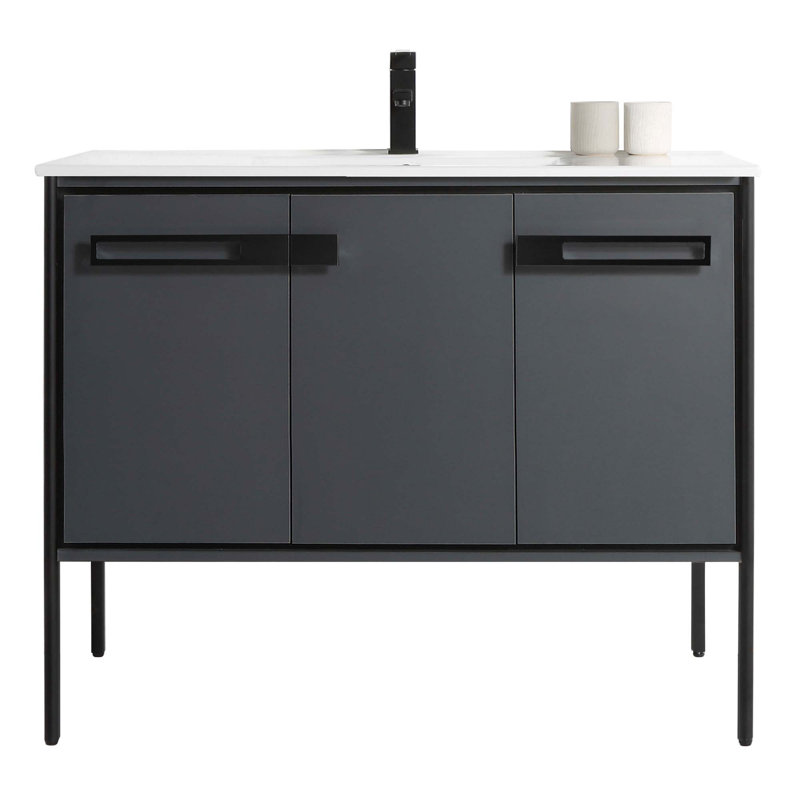 Meuble-lavabo simple 42 po, Gris Onix, Noir mat