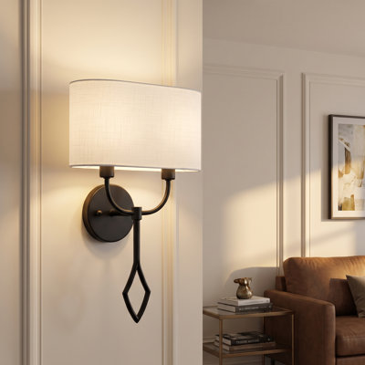 Applique articulée 2 lumières avec abat-jour en tissu de lin blanc, luminaire mural moderne pour le salon, la chambre et le couloir
