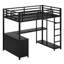 Lit mezzanine en métal avec cubes de rangement et tablettes, garde-robe et bureau en L-982432706