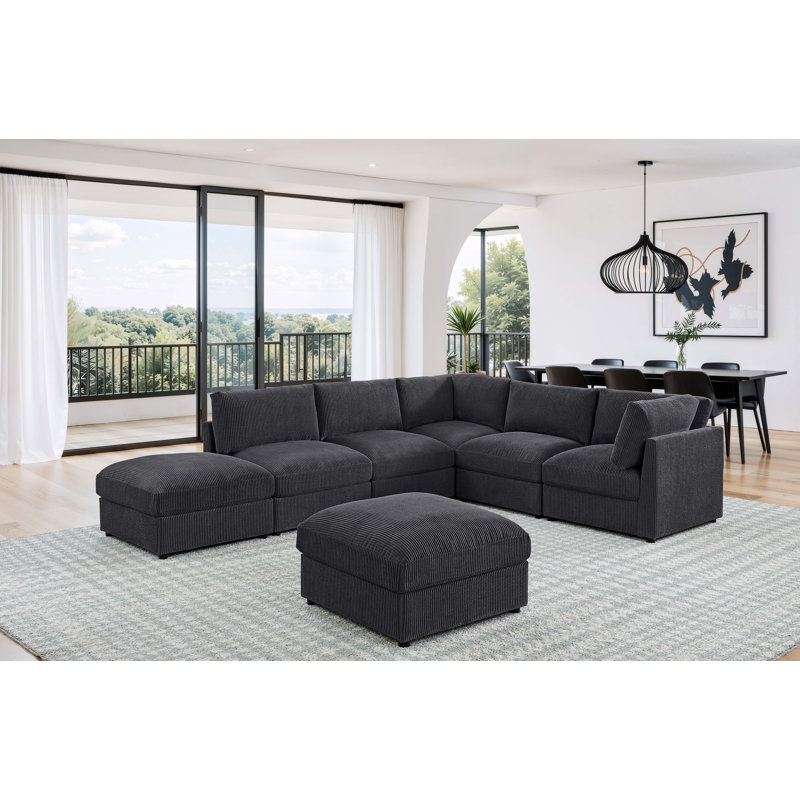Canapé modulaire rembourré en velours côtelé, Velours côtelé gris foncé