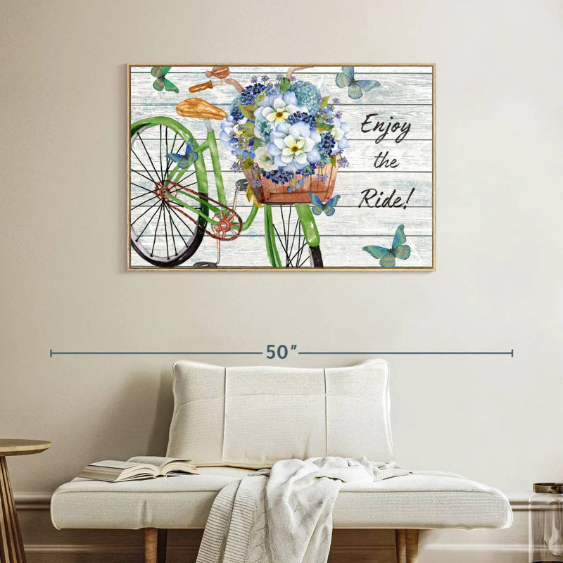 Inspirations de bicyclette III, Cadre flottant en bois naturel, 40 po x 27 po