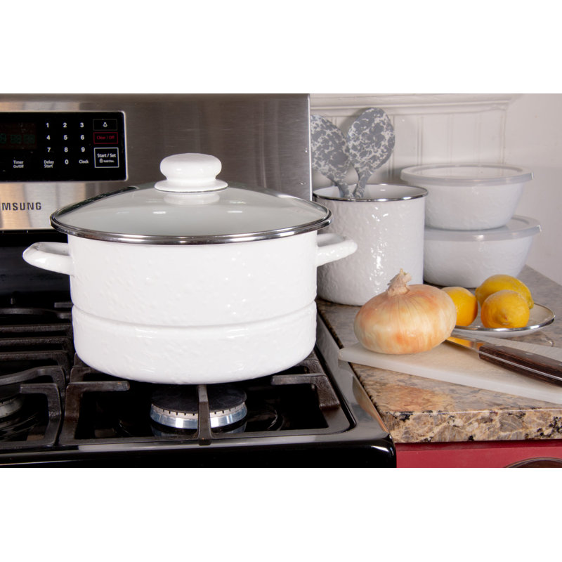 Solid Black 6 qt Stock Pot, Solid White Textured